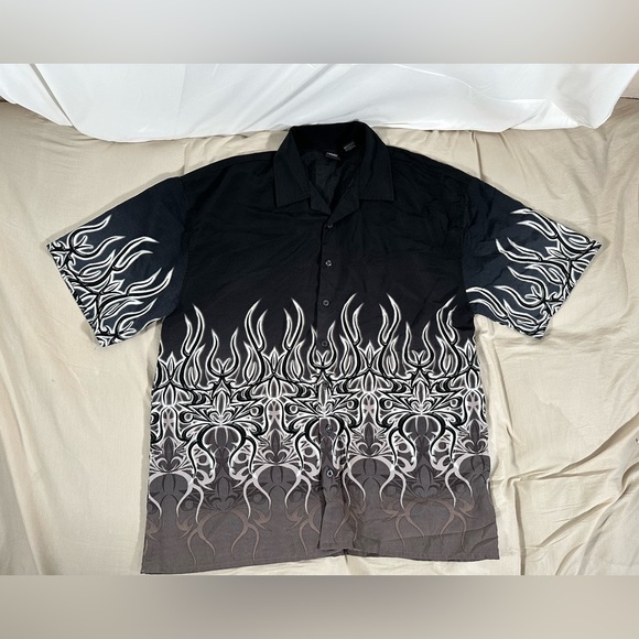 Amplify Other - Vintage Amplify Black Flame Button Up Shirt X-Large Y2K Baggy Summer